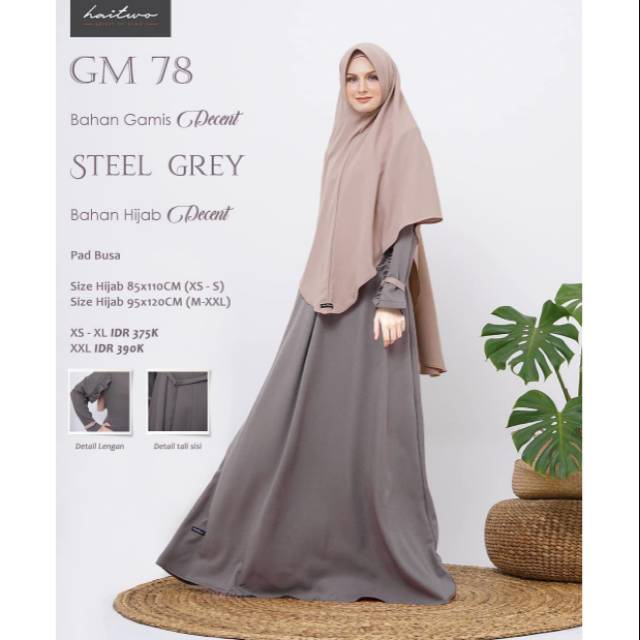 SET GAMIS HAIHAI HAITWO GM 78 STEEL GREY SETELAN HIJAB KHIMAR SYARI PREMIUM DRESS BAJU BUSANA MUSLIM