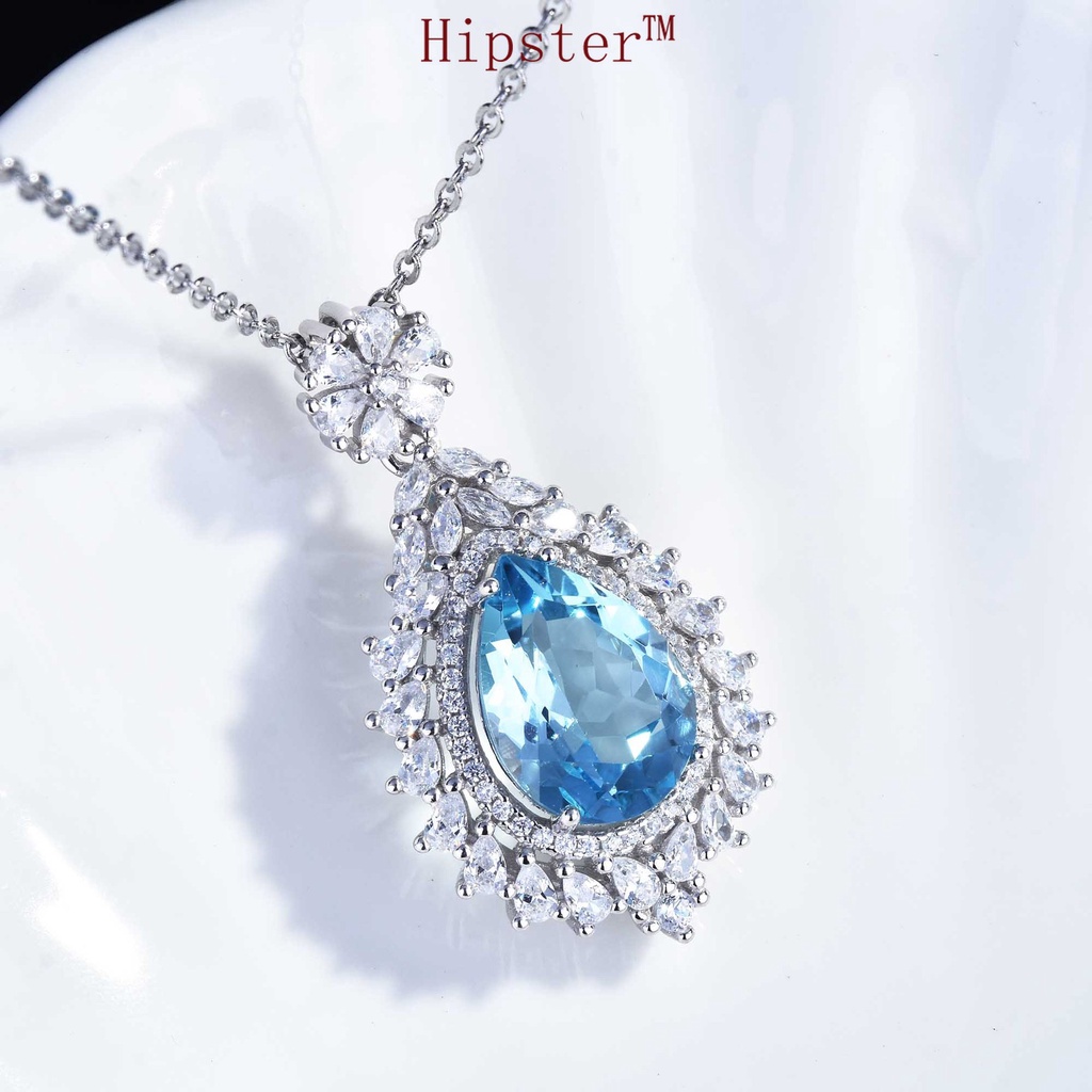 925 Silver Inlaid Natural Topaz Pendant Ins Jewelry Necklace for Women