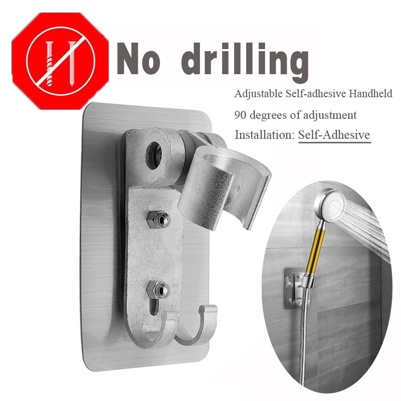 BShower Penyangga Kepala Shower Hose Holder Bracket Drill Free Selang 1/2 Inch - BR-201 - Silver