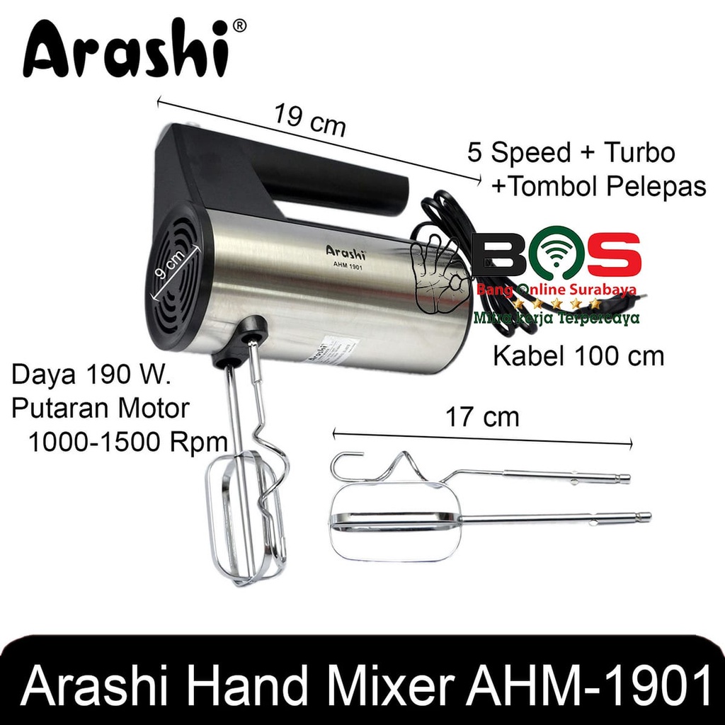 Hand Hand Mixer Arashi AHM 1901 Mixer Tangan Arashi Pengaduk Pengocok 190 WATT AHM-1901