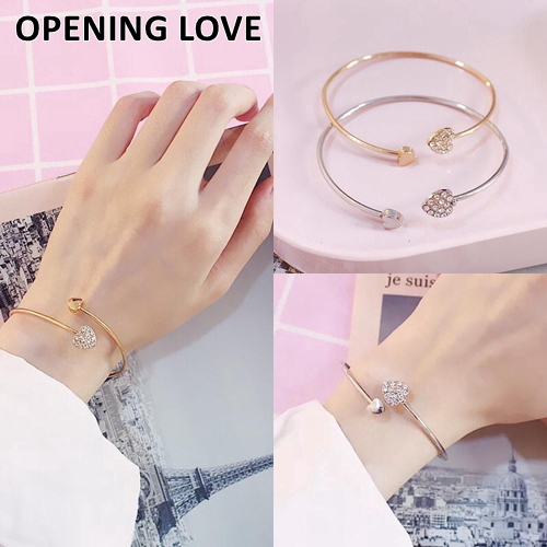 Gelang Fashion Love Bangle Hoop Kristal Kotak Titanium Love Leaf Snowflake Gaya Korea Untuk Wanita