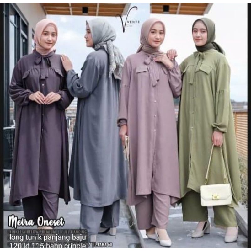 Maira Set/Stelan Midi Cringkle Airflow Premium/One Set Midi Tunik Cringkle Leher Tali