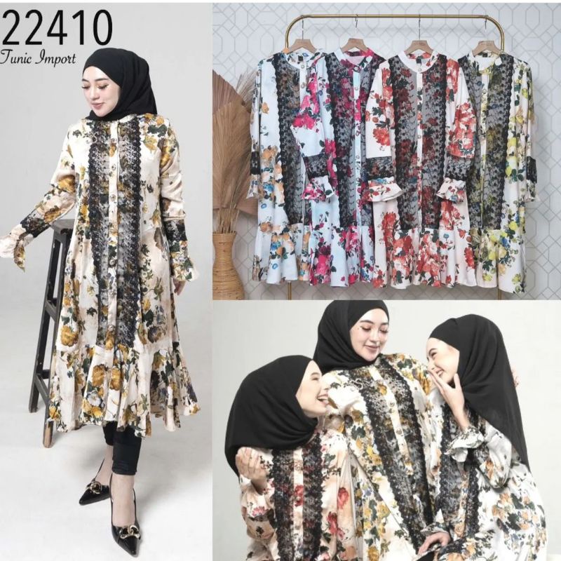 Shella Saukia tunik, VNS tunik, silk tunik, tunik satin, silk dress, silk bunga, tunik bunga, SS tun