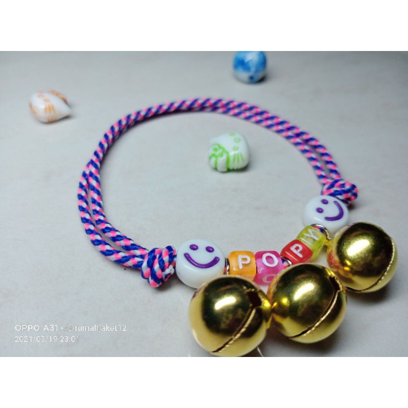 kalung kucing FREE NAMA dengan 3 lonceng 14mm kode 10K