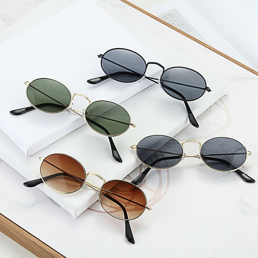 Wonder Oval Sunglasses Festival Vintage UV400 Bingkai Kecil Steampunk Gradient Mirror Glasses