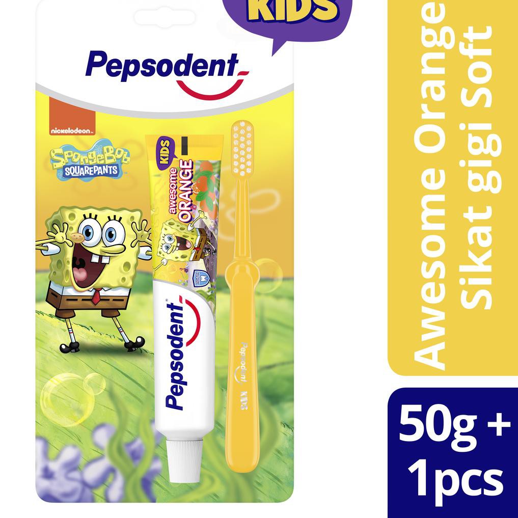 PZW Pepsodent Kids Pasta Gigi dan Sikat Gigi Anak Spongebob 50 gr❈ (Ready stock)