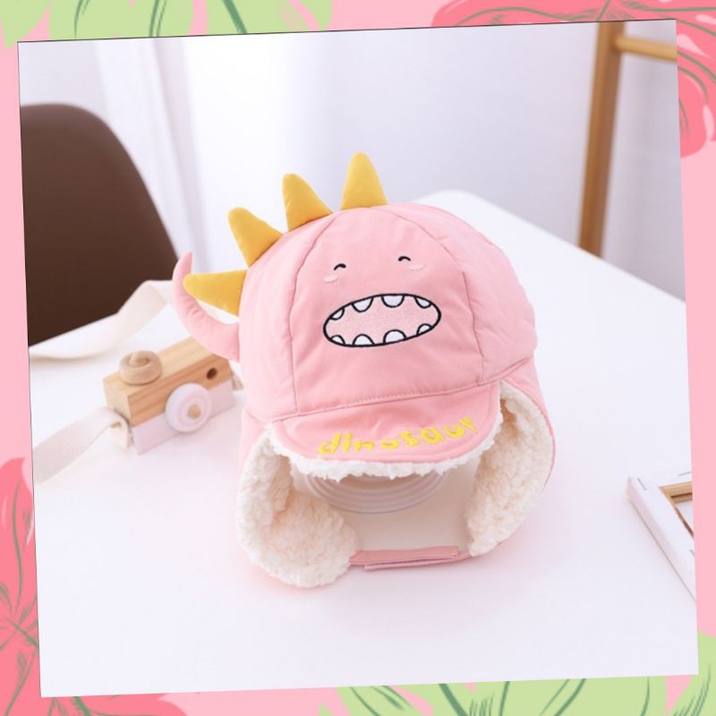 Topi Dino Dinosaurus Import / Topi Hangat / Topi Anak Laki Laki Perempuan Topi Bayi | Fashion Anak Bayi Laki Laki | kocagdotid-Pink