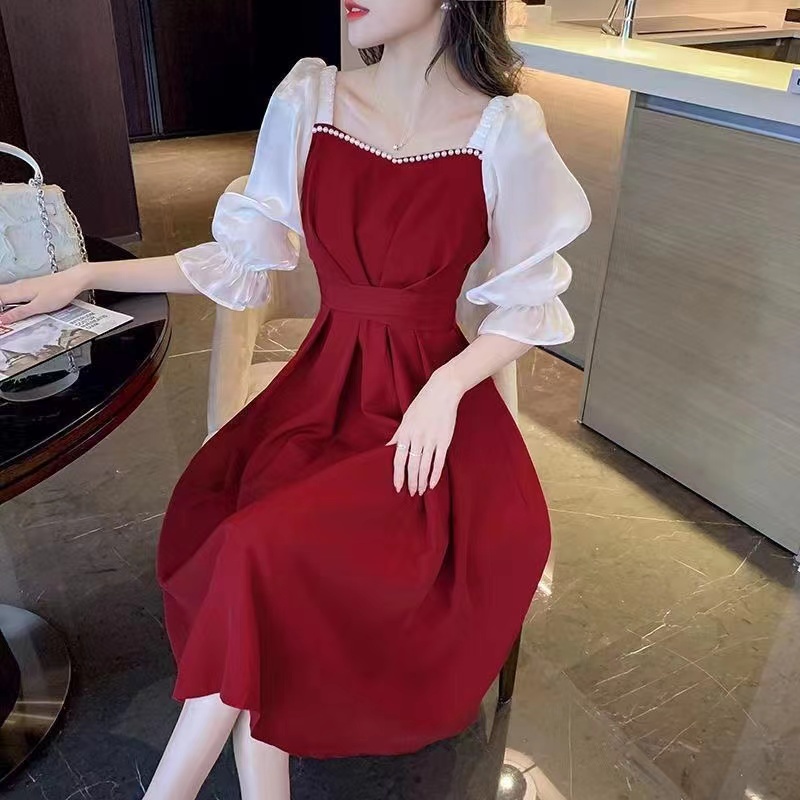 dress korea style/ 2023 baru gaya Korea leher persegi jahitan rok panjang/Pakaian korea/baju korea/dress middi korea/ baju wanita termurah/glize dress/dress korea/ korea dress//DRESS KOREA STYLE/ KOREAN DRESS/ DRESS WANITA KEKINIAN KOREA DRESS/BAJU KOREA/