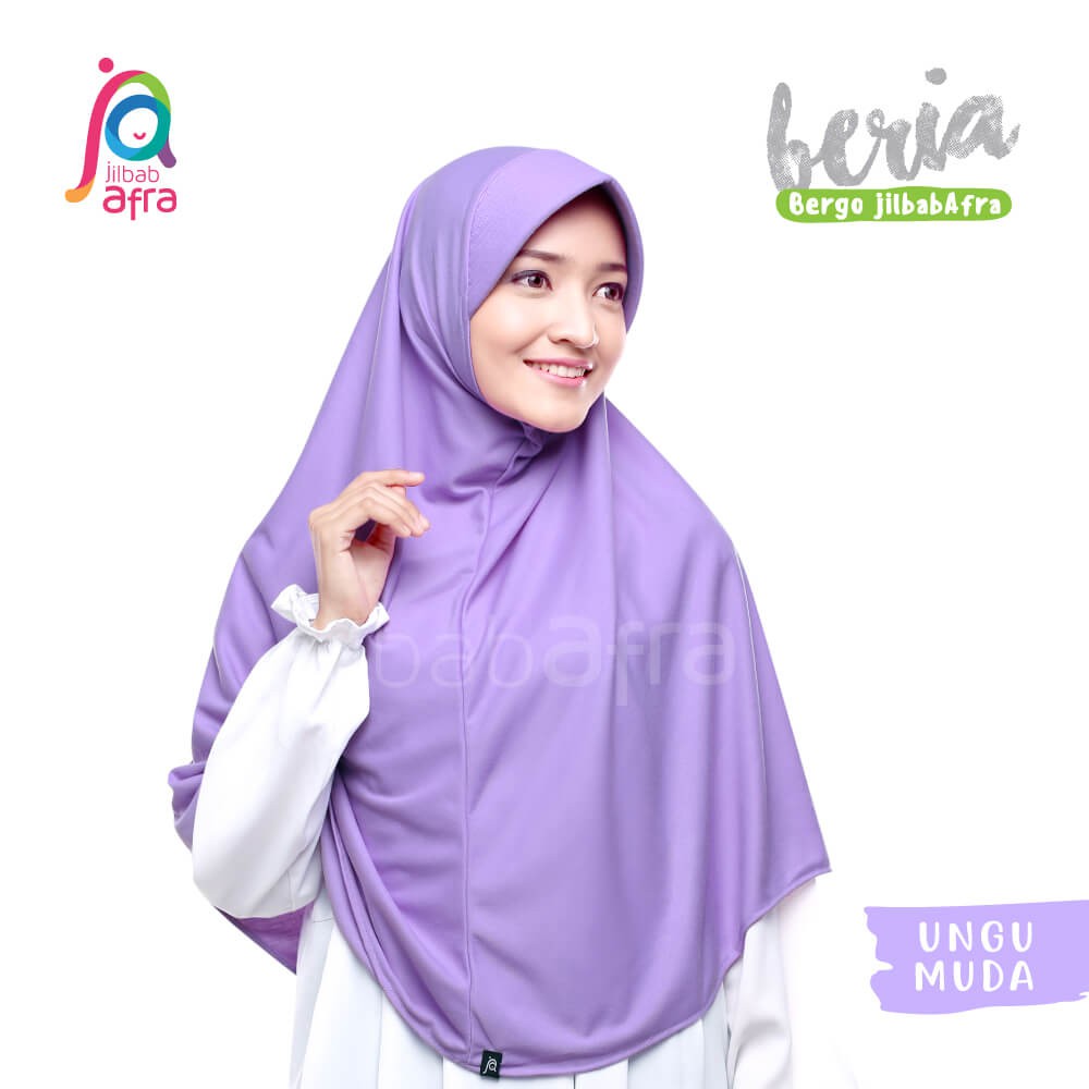 Jilbab Beria Ungu Muda - Bergo Jilbab Afra - Hijab Instan Bahan Kaos, Adem &amp; Lembut