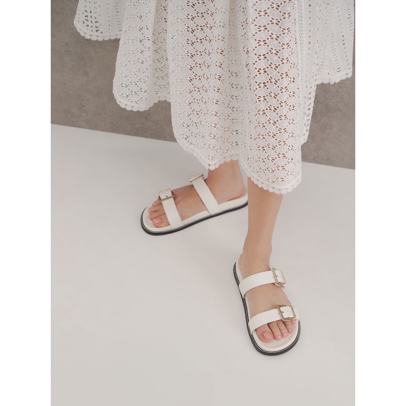 [7.7 Boombastis Sale⚡] - SANDAL WANITA CKS426 CK DOUBLE BUCKLE FLAT SANDAL PREMIUM IMPORT