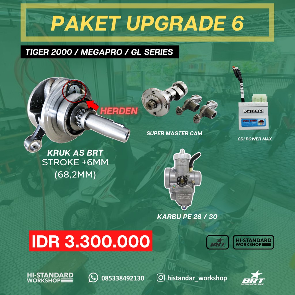 PAKET 6 NOKEN AS BRT / CDI BRT / KARBURATOR BRT / KRUK AS LANGKAH 68 BRT TIGER GL SERIES MEGAPRO