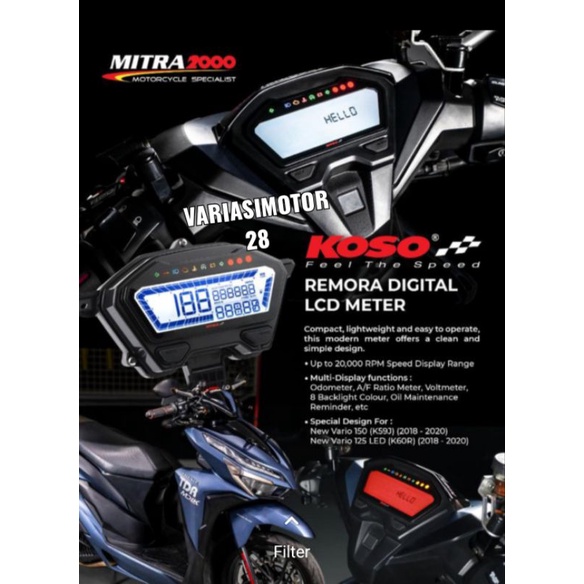 Koso New Remora Meter With 8 Colours For New Vario 150 ESP / SPEDOMETER LED VARIO 150 NEW KOSO ORIGI