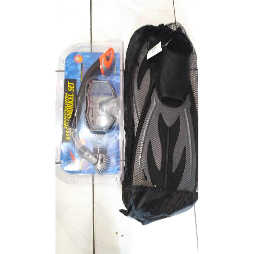 PAKET SNORKEL SILICONE DRY + FIN KAKI KATAK - MERK SEAL