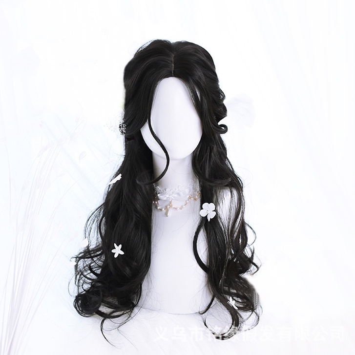 LOL-14 wig rambut palsu wanita princess wavy hitam kpop curly cosplay daily