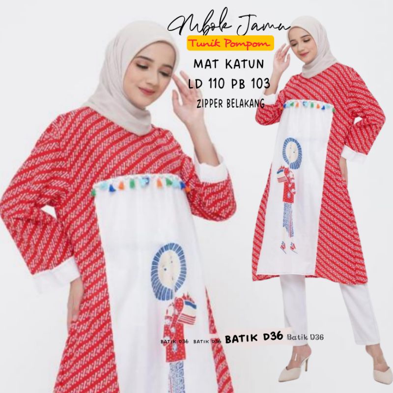 (Semerbak) Tunik dress mbok jamu Atasan Baju Batik modern katun elegan cantik baju kerja wanita kondangan kantor kantoran kasual jumbo kekinian pompom modern Terbaru 2022 semerbak