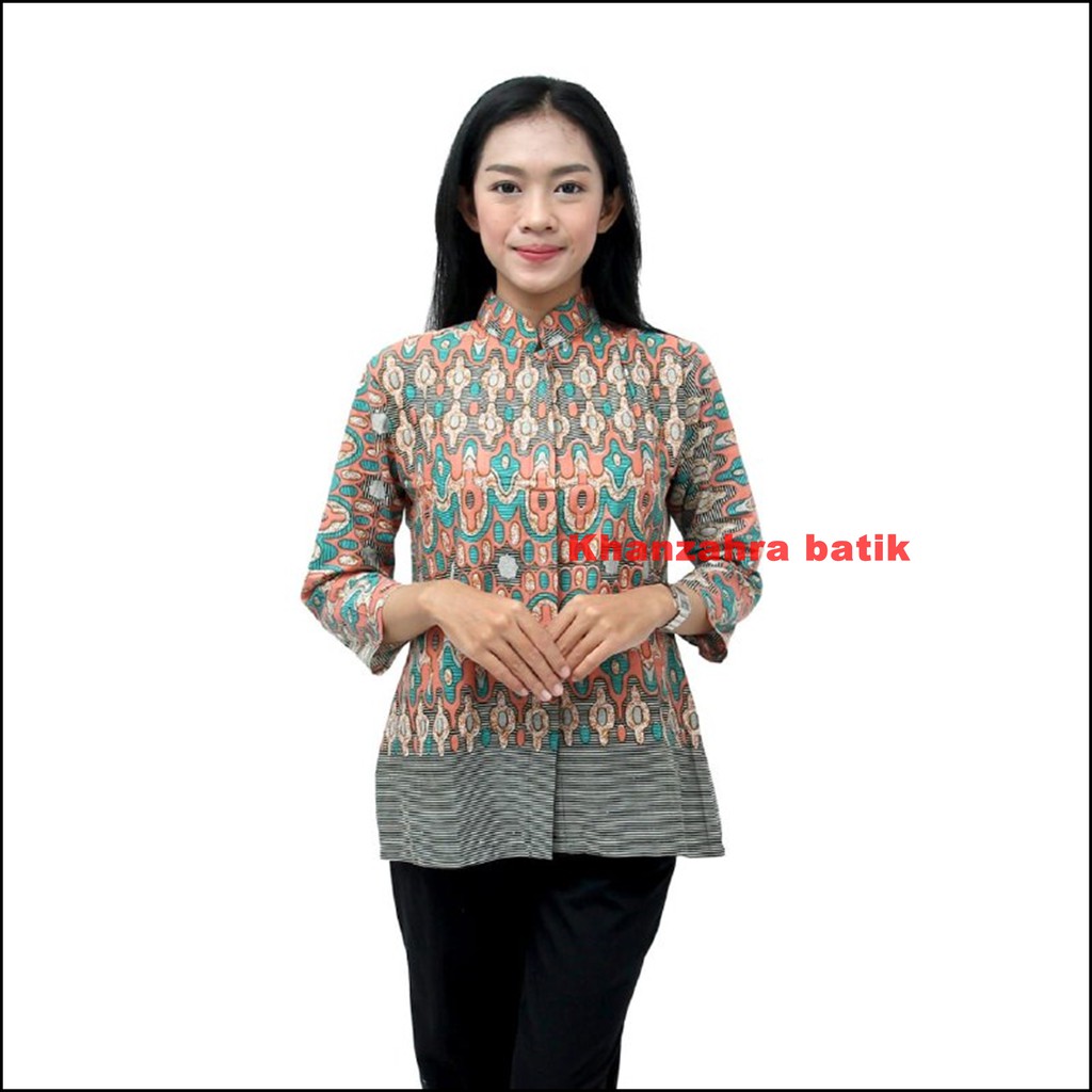 Atasan Batik Wanita - Blouse Batik Wanita - Seragam Batik Wanita S-M-L-XL-XXL-3L-4L-5L Batik Modern-A