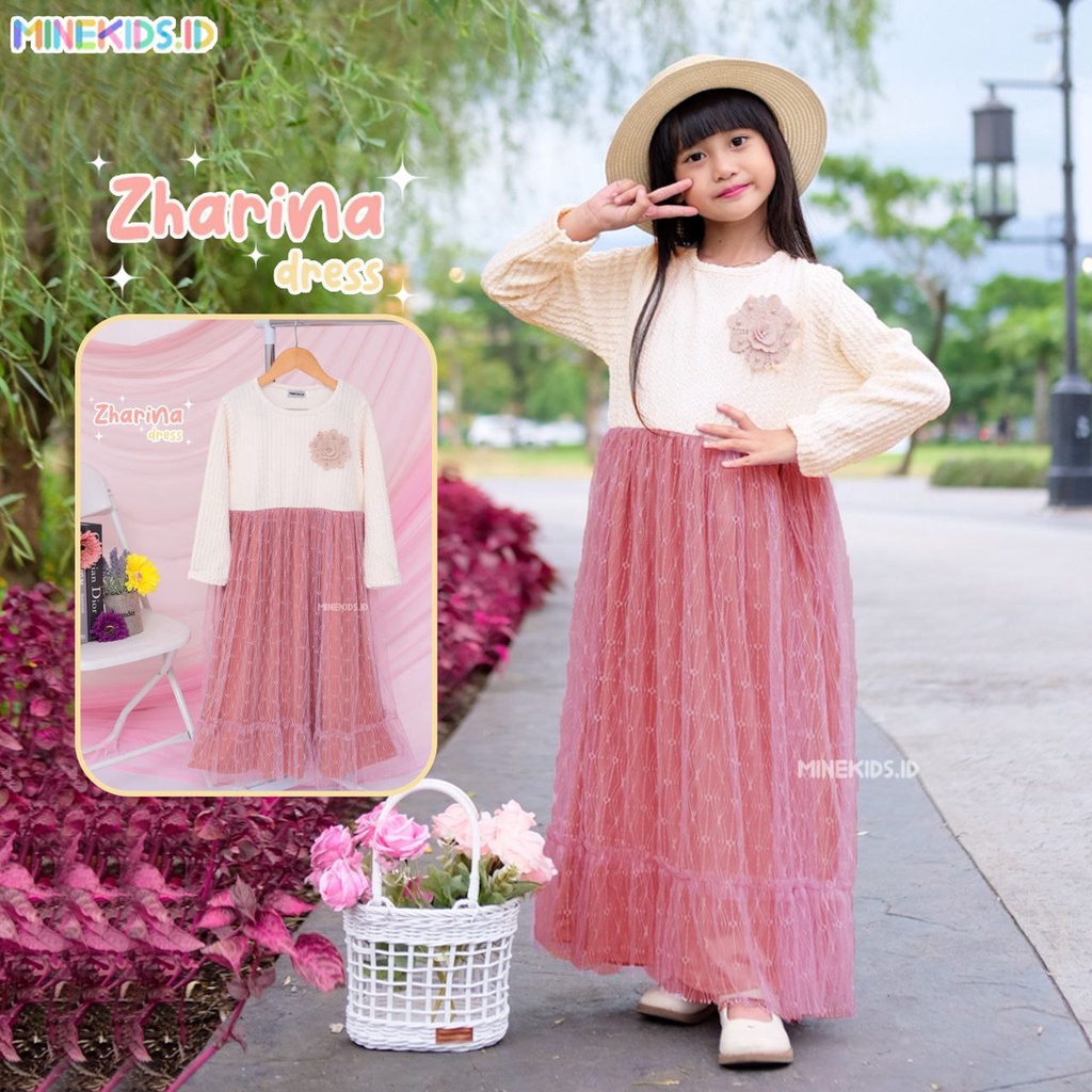 ZH-B Baju Dress Anak Minekids Zharina Cream
