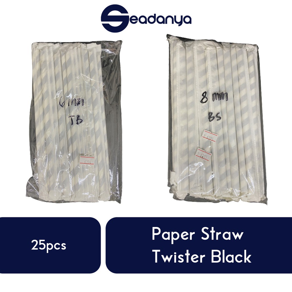 

Sedotan Kertas Spiral Twister Hitam 25pcs 6mm/8mm-Paper Straw Black Twister/Sedotan Ramah Lingkungan