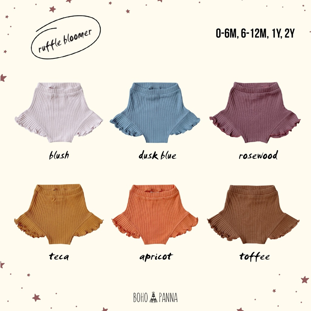 Bohopanna Bloomers Ruffle Reeb Celana Pendek Anak Bloomer Boho 0 - 2 Years