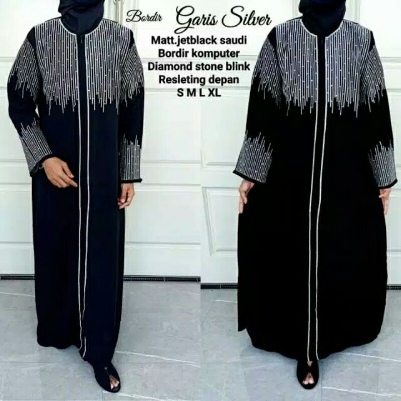 ABAYA BORDIR GARIS SILVER