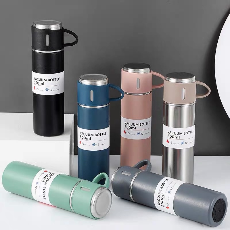 TERMOS VACUUM FLASK SET 3IN1 500ML - THERMOS CANGKIR SET PREMIUM - BOTOL VACUM FLASK SOUNVENIR SET TAHAN PANAS STAINLESS STEEL