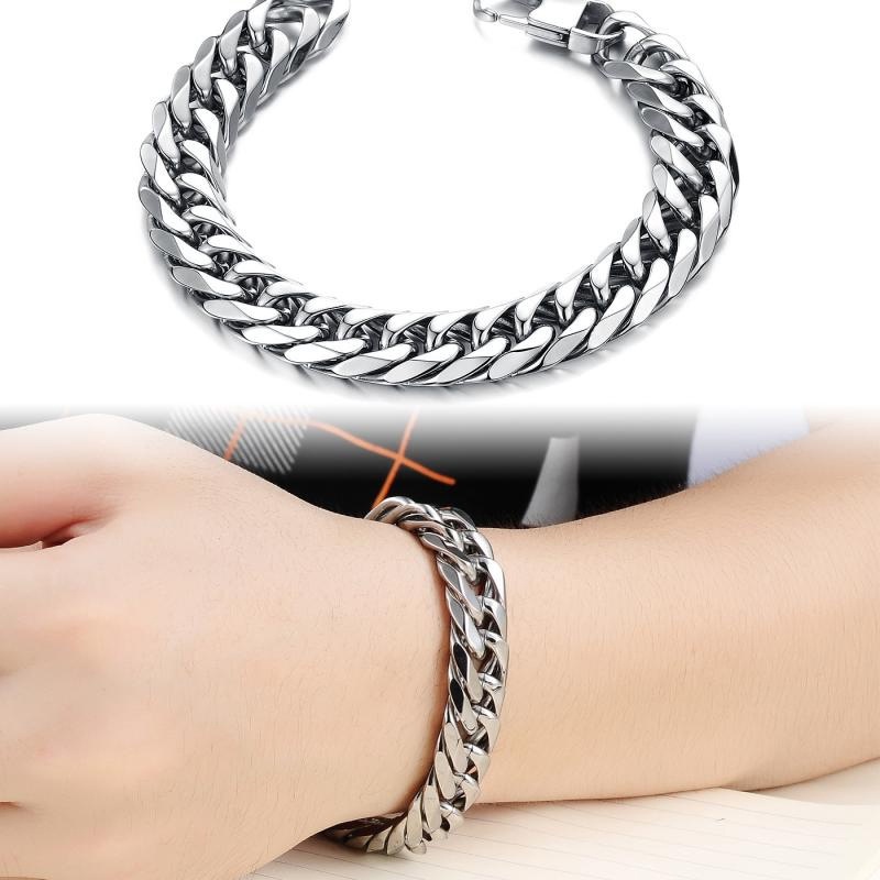 Gelang Rantai Bahan Titanium Steel Warna Silver Gaya Korea Untuk Pasangan