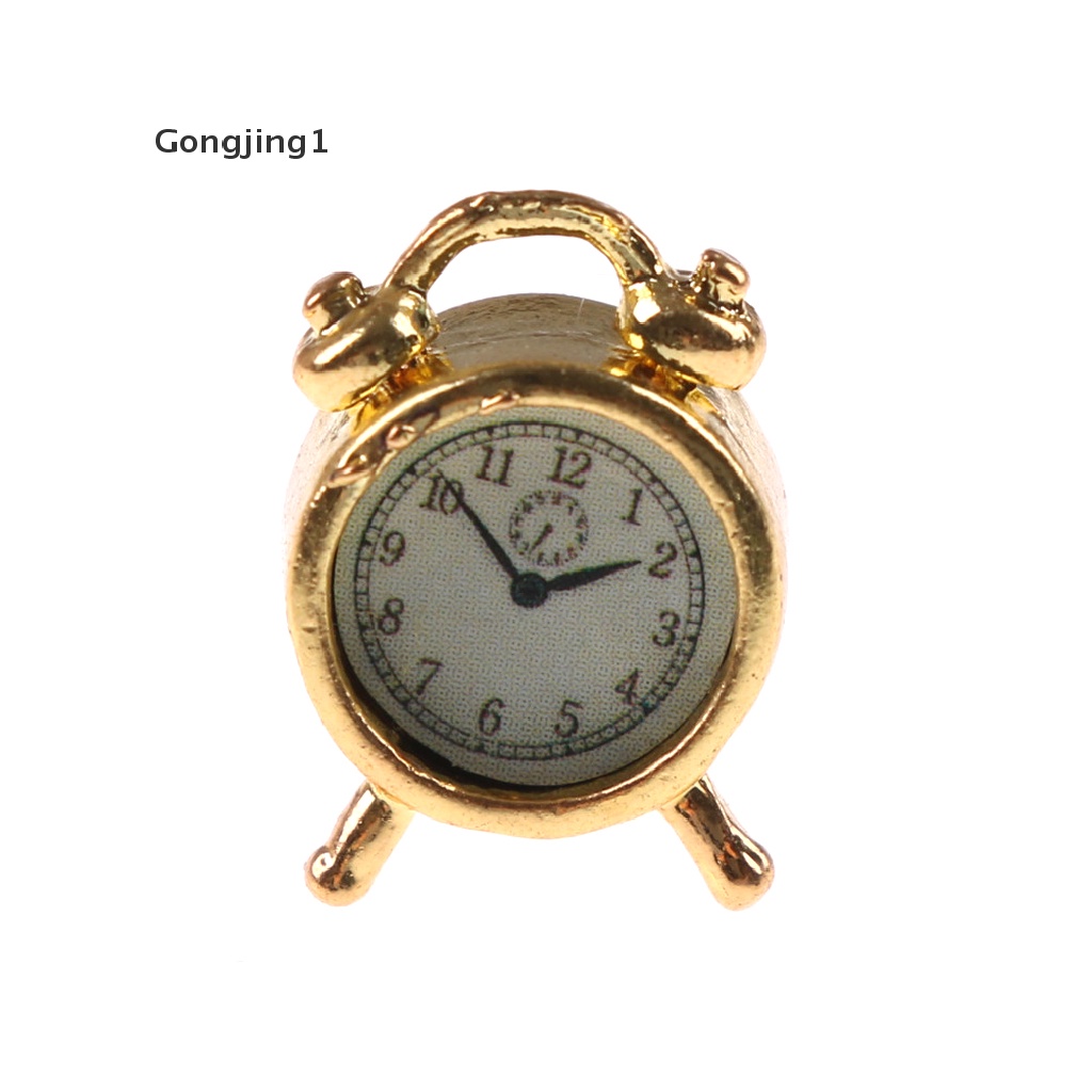 Gongjing1 Mainan Miniatur Jam Alarm Bahan Metal Skala 1: 12 Untuk Dekorasi Ruang Tamu Rumah Boneka