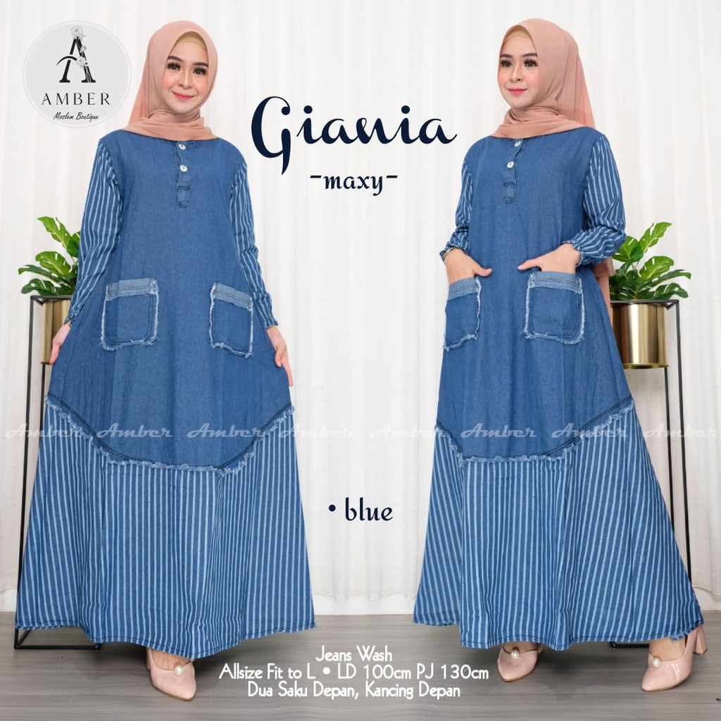 Baju Wanita Terbaru/Dress Bahan Jeans/Dress Jeans/Dress Panjang/GIANIA