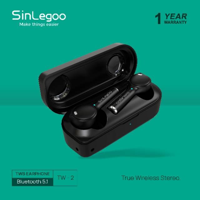 SinLegoo W2 TWS Earphone TW-2 Smart Control Deep Bass Bluetooth 5.0 Touch Control GARANSI 1 TAHUN