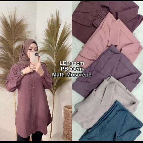 tunik kemeja korea polos import // tunik kemeja tangan kerut // tunik kemeja wanita terbaru // tunik