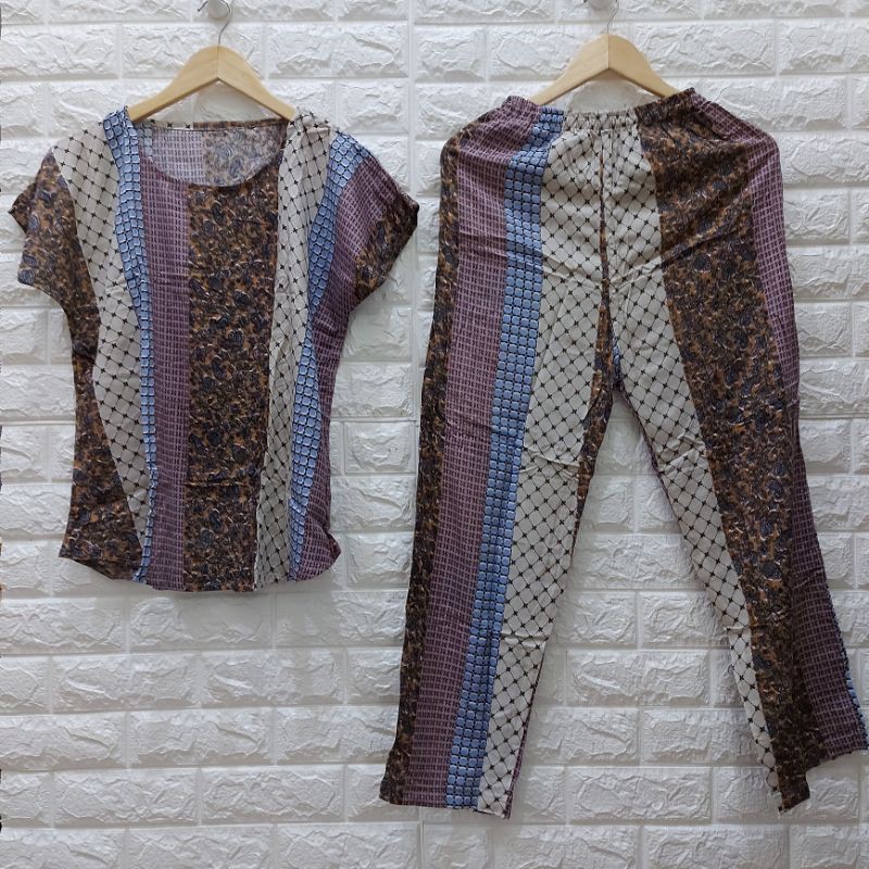 Babydoll Bahan Katun Rayon Setelan Pendek Motif Batik Kombinasi