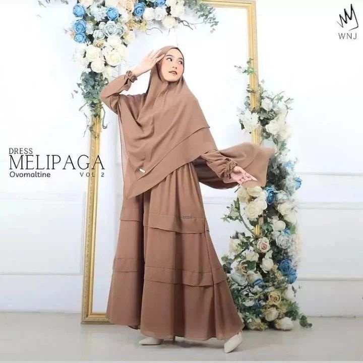 Melipaga Set Syar'i / Gamis Kondangan Ceruty Babydoll Armany + Khimar / Fashion Muslimah / Casual Dr