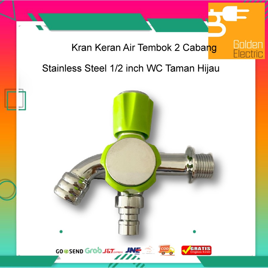 Kran Keran Air Tembok 2 Cabang Stainless Steel 1/2 inch WC Taman Hijau