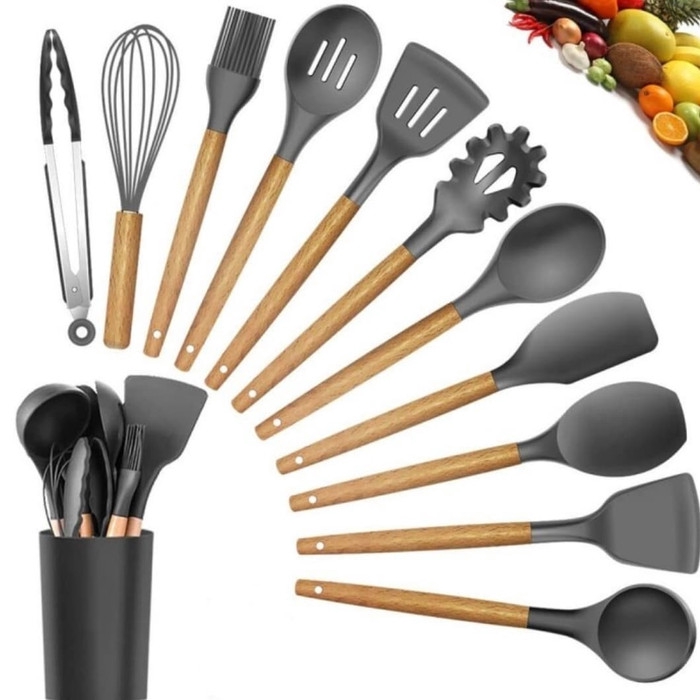 Cypruz Silicone Kitchen Utensile Set 11 Pcs Peralatan Masak Tahan Panas