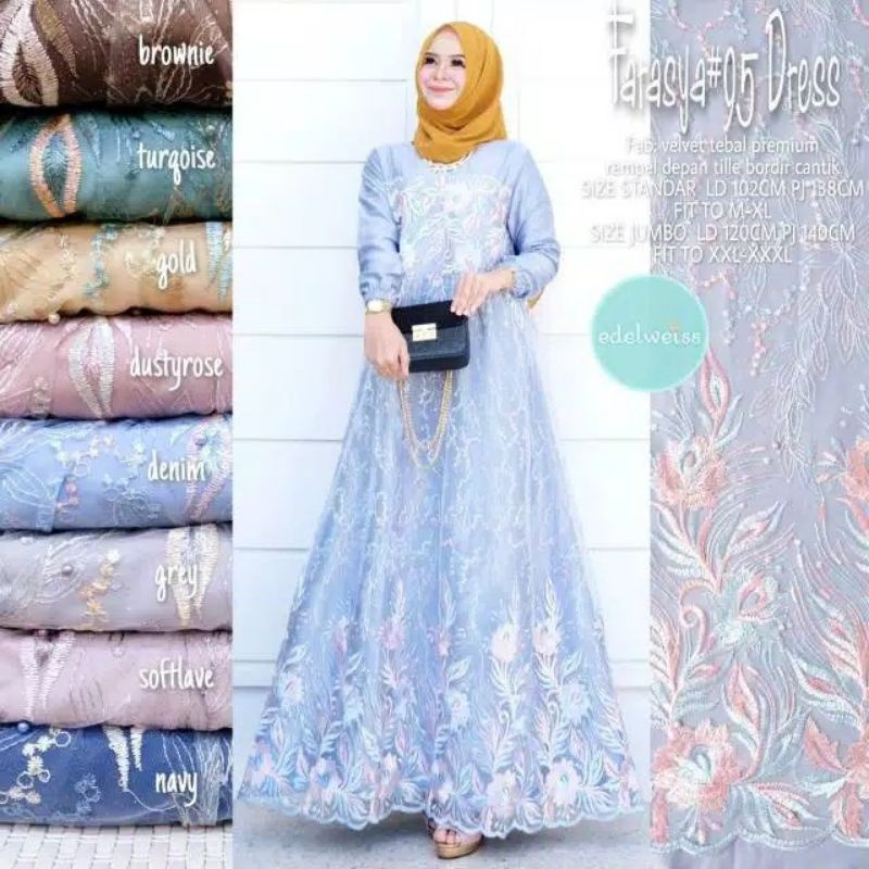 BATIK OFFICIAL Size L XL XXL / Gamis Muslim Farasya / Maxi Brukat Selma Tulle Premium Jumbo Murah Brokat Navy Marun