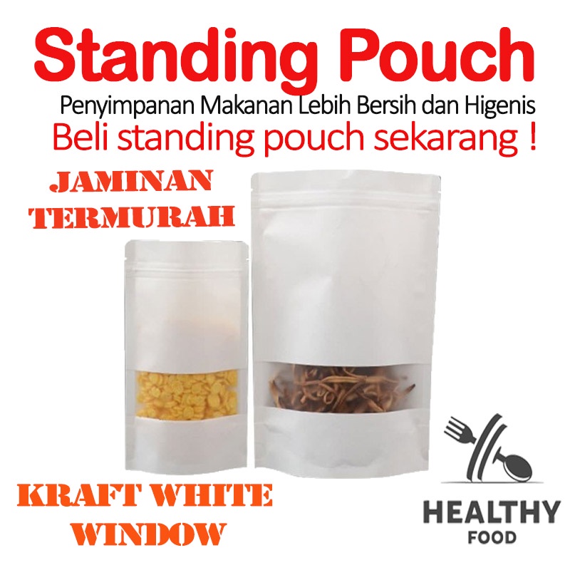 Standing Pouch | Standing Pouch Kraft | Standing Pouch Kraft Putih Window | Kemasan Snack