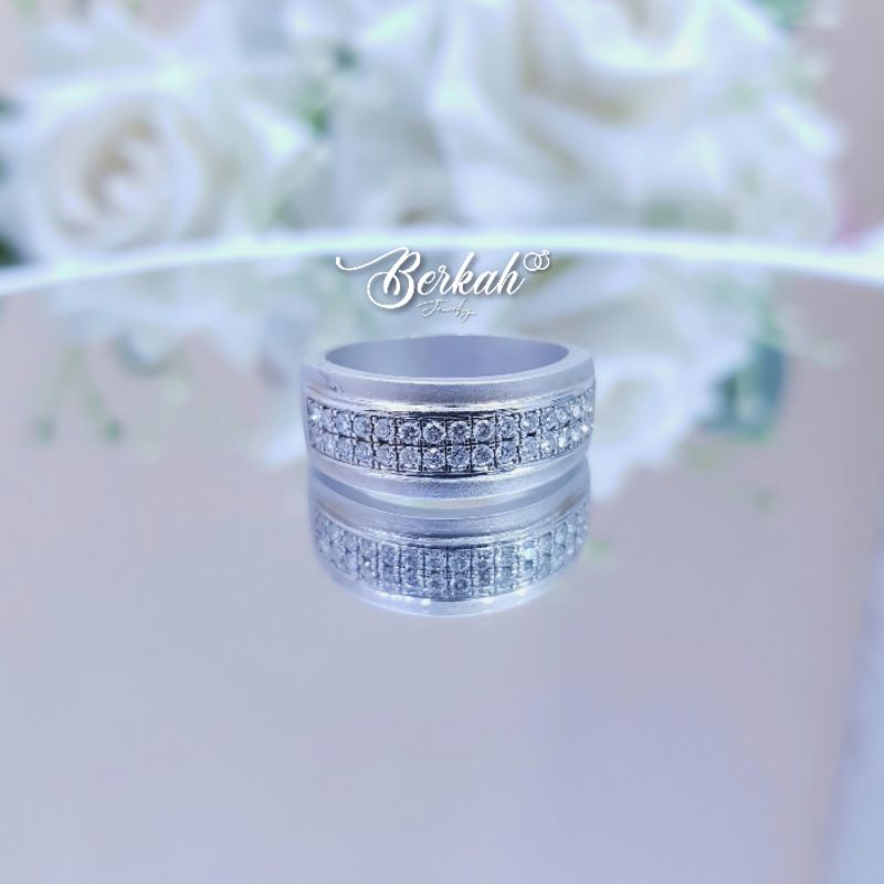 Cincin Pria Cowok Perak Palladium berlian asli natural diamond