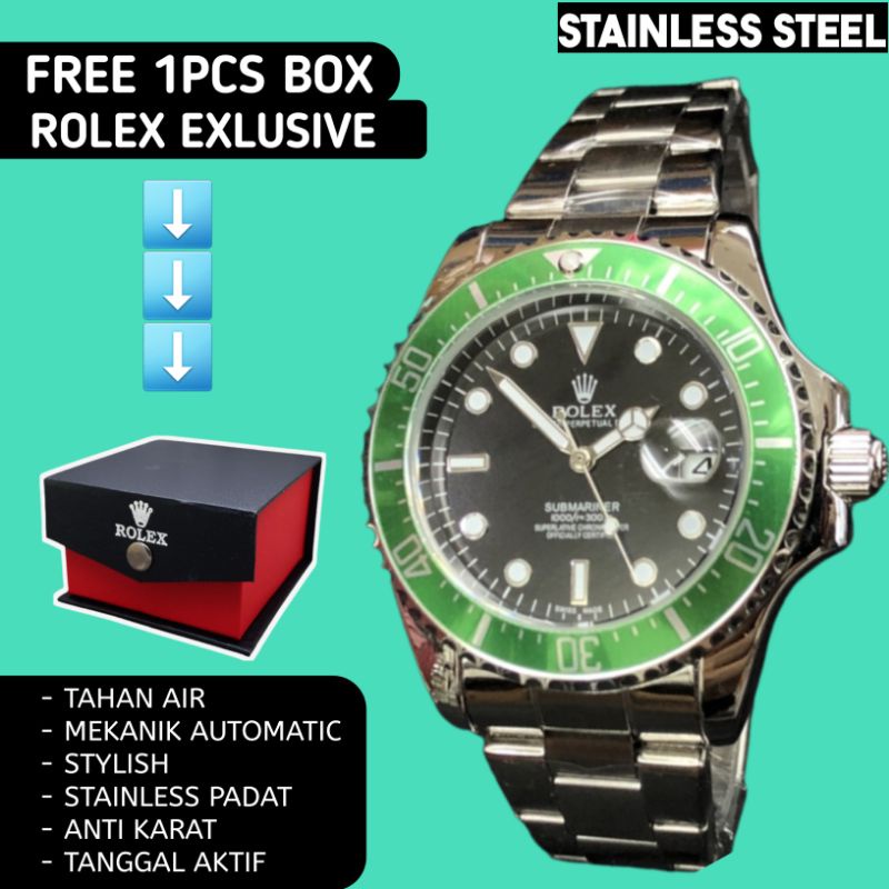 Jam Tangan Rolex Pria Otomatis Automatic Analog Anti Air Water Resist Rantai Stainless Steel Anti Ka