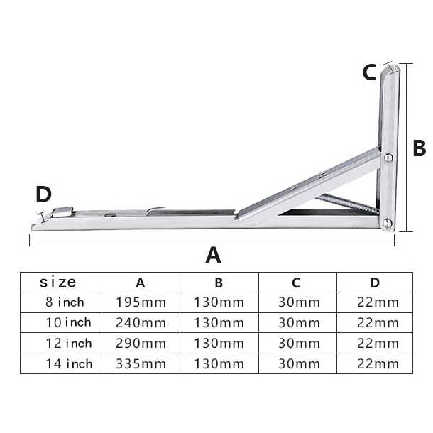 FatihShop XIDA Bracket Engsel Siku Stainless Load 65kg 12 Inch 2 PCS - JM007