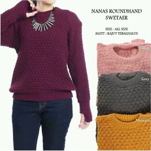Roundhand Cewek Modis   Sweater Nanas Cewek   Switer Knite Finger   Atasan Wanita Lengan Pendek   B