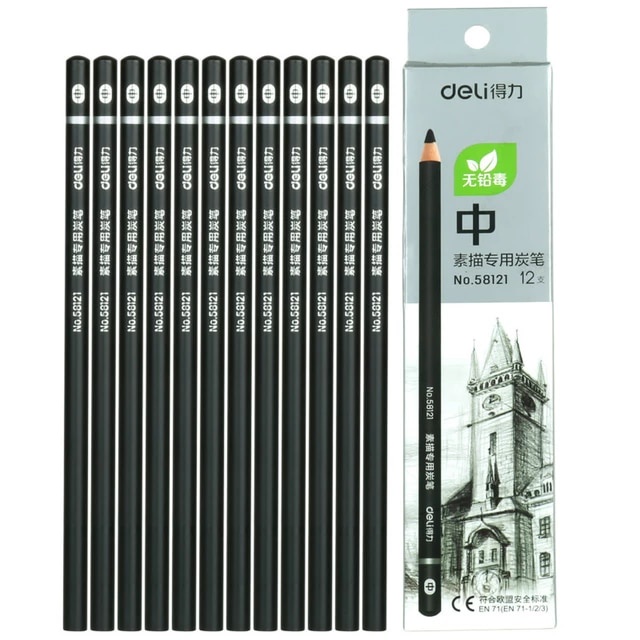 PENSIL GAMBAR SKETSA ARANG DELI 58121 MEDIUM CHARCOAL PENCIL SKETCH BAGUS