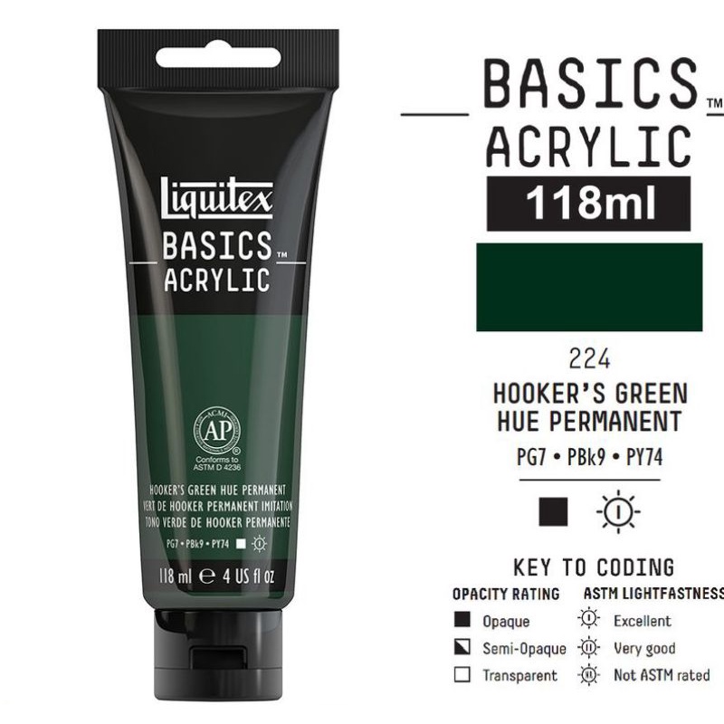

LIQUITEX BASICS ACRYLIC COLOUR 118 ML HOOKER'S GREEN HUE PERMANENT