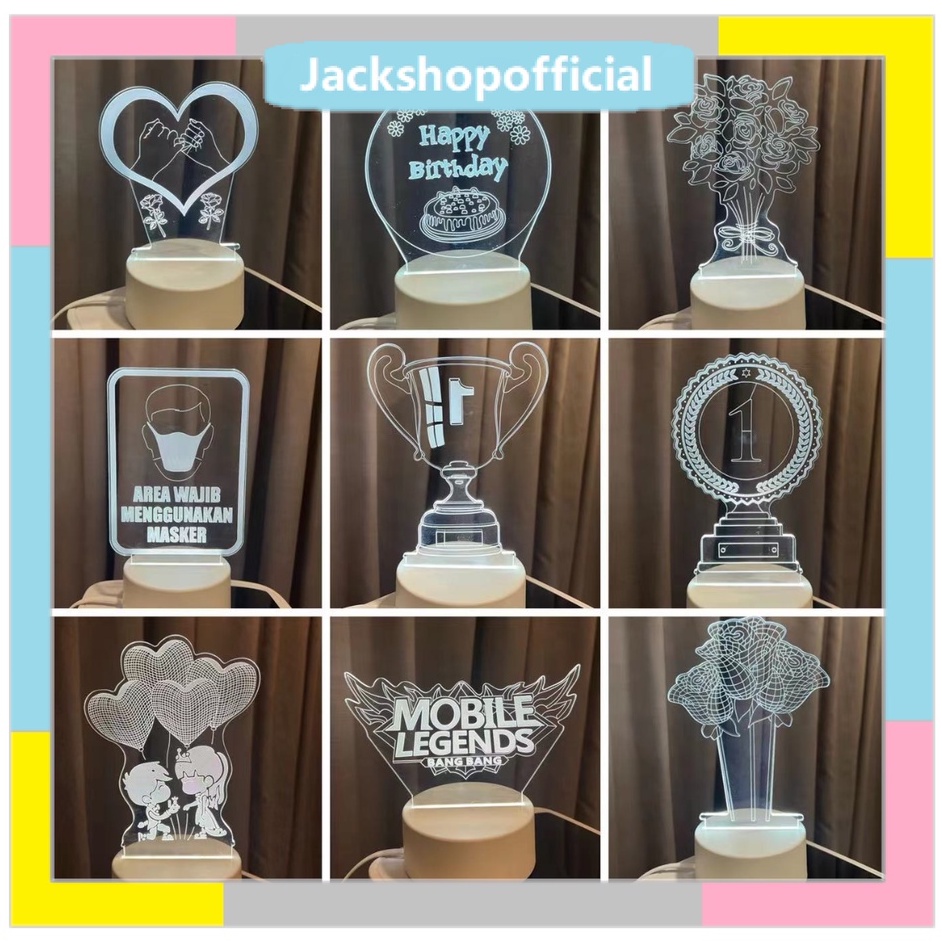 JACKSHOP Lampu Hias 3D Lampu Tidur Led Lampu Hias Transparan 3 Warna