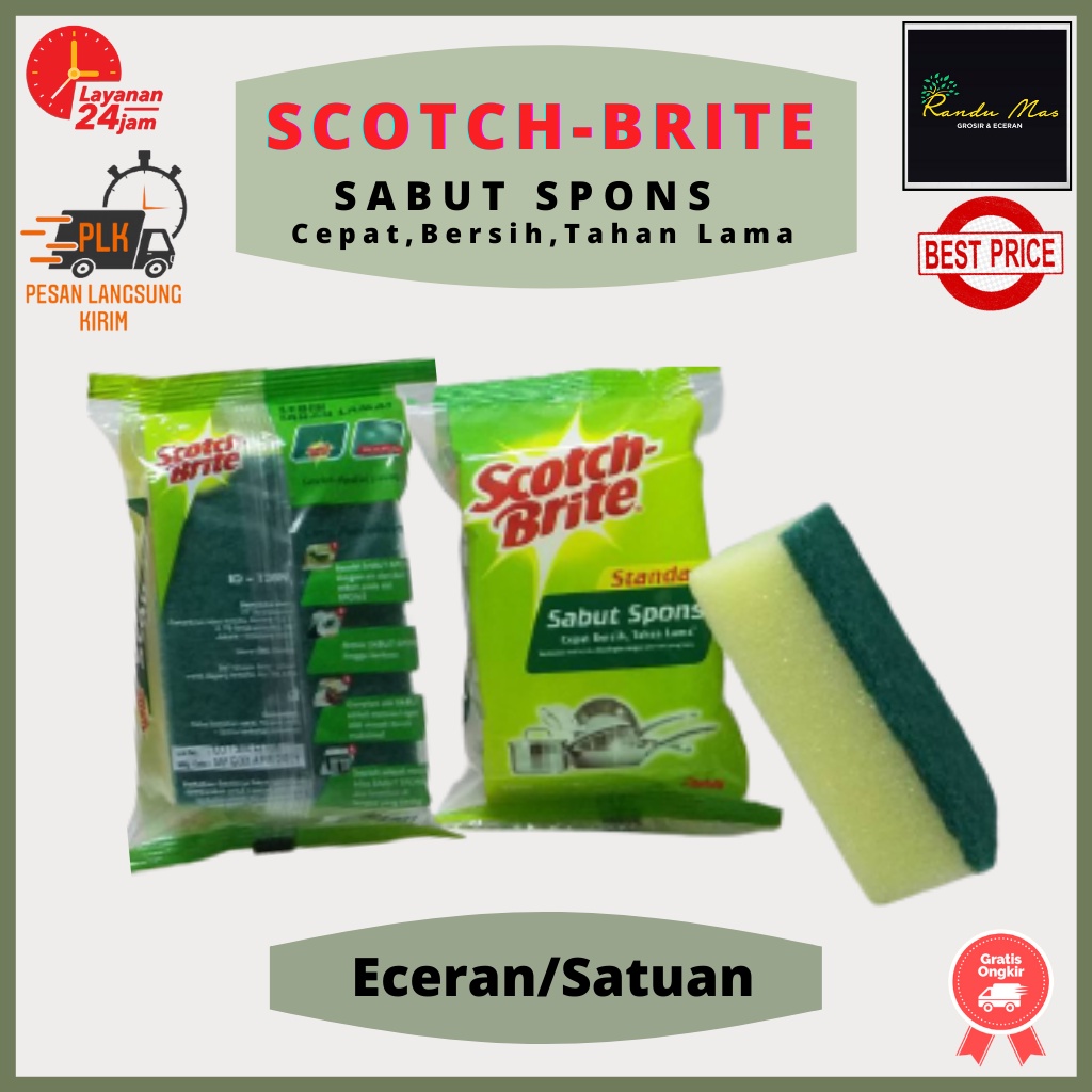 Scotch Brite Sabut Spons Cuci Piring Standar Dua Sisi Double Magic 2 in 1 Dishwash Gelas Sendok Makan