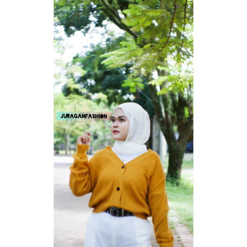 CARDIGAN CROP NACARA RAJUT-Mustard