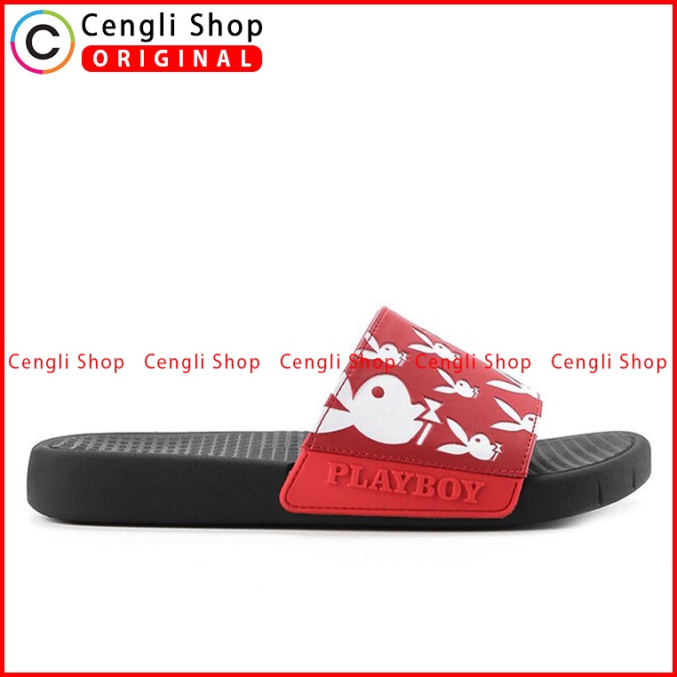 SANDAL SLIDE PLAYBOY PRIA ORIGINAL CASUAL BRANDED ASLI MERAH PL17