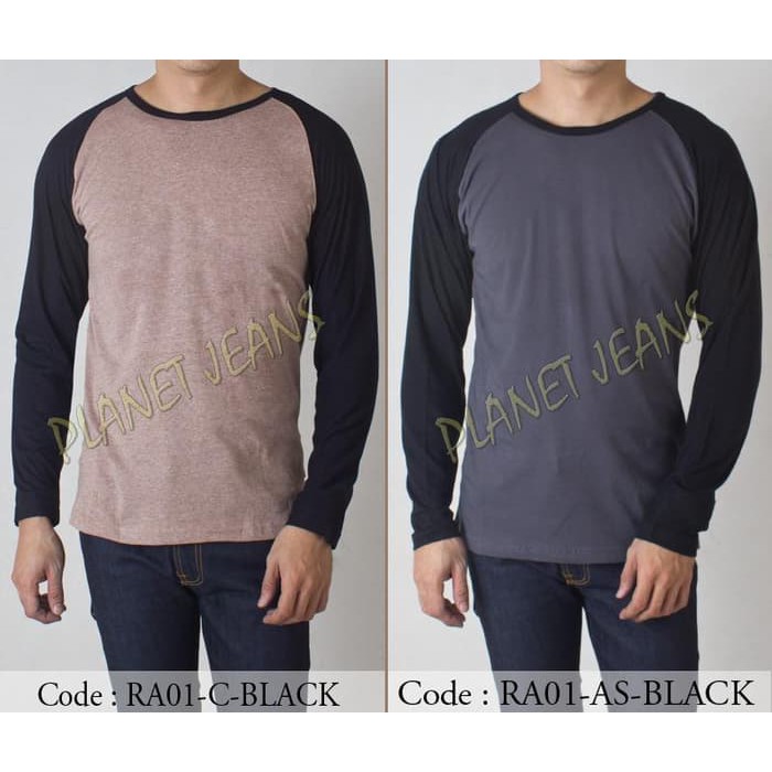 Baju Kaos Polos Raglan Lengan Panjang Cowok / Kaus Oblong Pria Polosan
