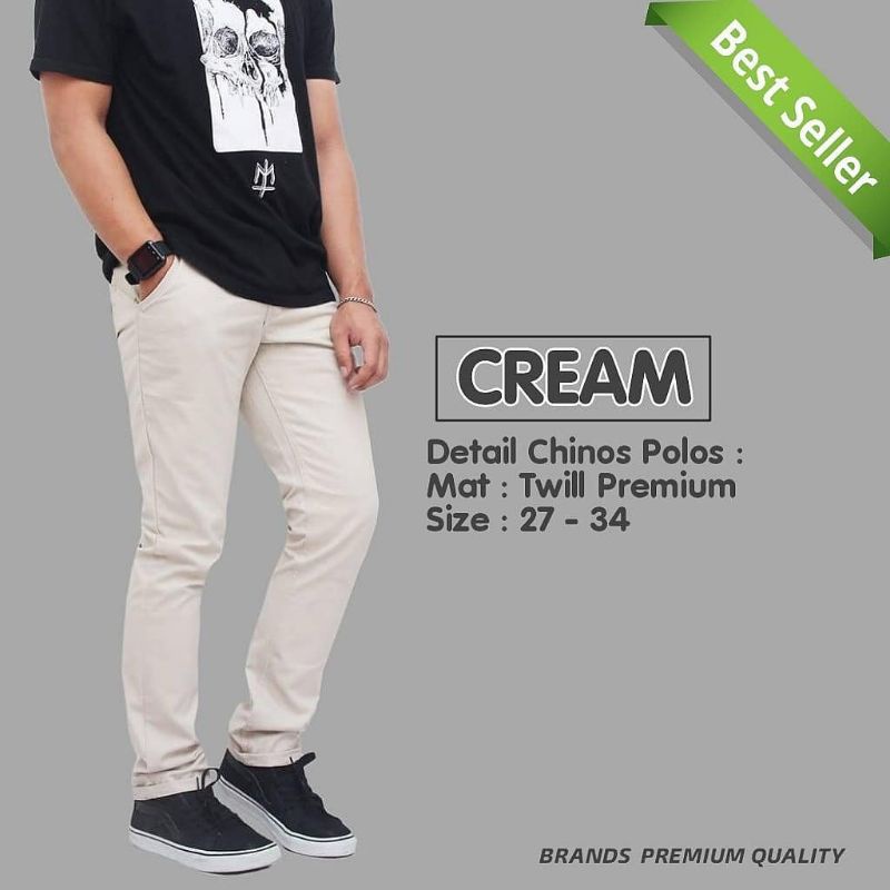 CELANA CHINO Panjang pria Slimfit KERJAHARIAN Santai Casual Formal Hitam Abu Cream Mocca Size 27-38