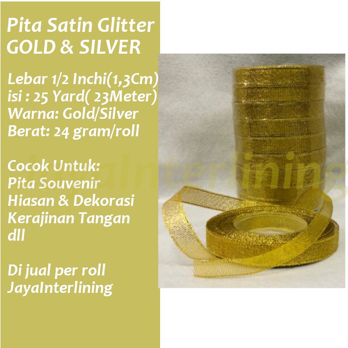 Pita satin gold silver glitter premium  1/2 inch 1,3cm