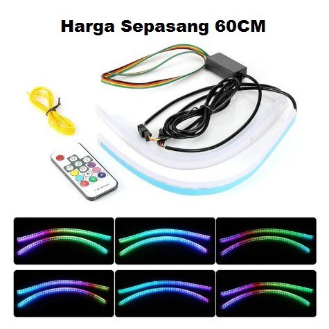 LAMPU LED ALIS SLIM 60CM REMOTE RGB SEIN RUNNING FLEXIBLE MOTOR MOBIL - Alis RGB Remote Lampu Alis LED Drl Lampu Runing Turning Led Headlamp Mobil Lampu Depan